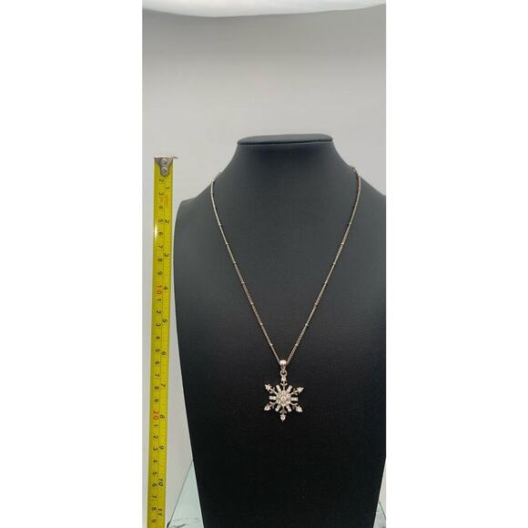 Silver Tone Dainty Clear Rhinestone Snowflake Pendant Necklace - Picture 4 of 4